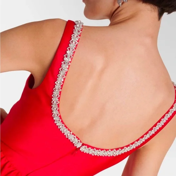 Self-Portrait Red Taffeta Diamante Midi Dress - Size UK 14/ US 10 - Picture 3 of 14